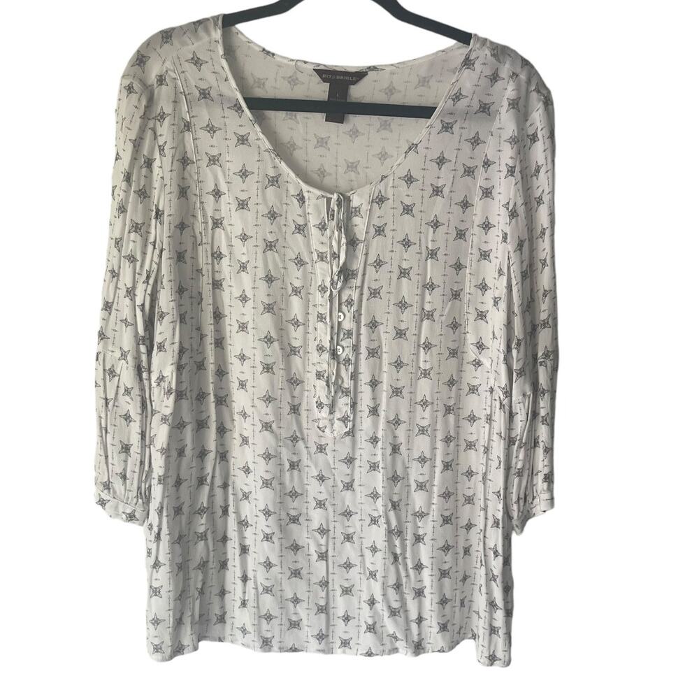 Bit & Bridle Women's Size Large Western White Lone Star‎ Semi Sheer Blouse